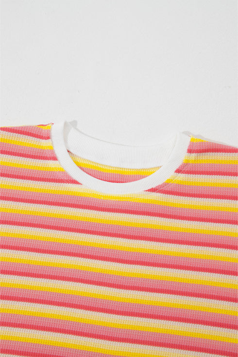 Stripe Rainbow Tee Tasseled String Wide Leg Pants Set